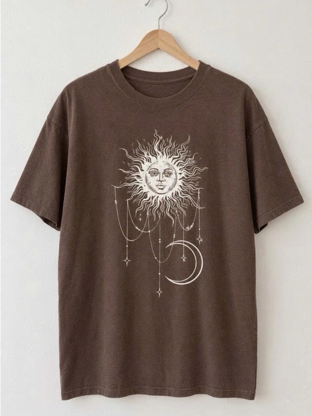 Men's Brown Graphic Sun & Moon Tee - Casual Crewneck Shirt